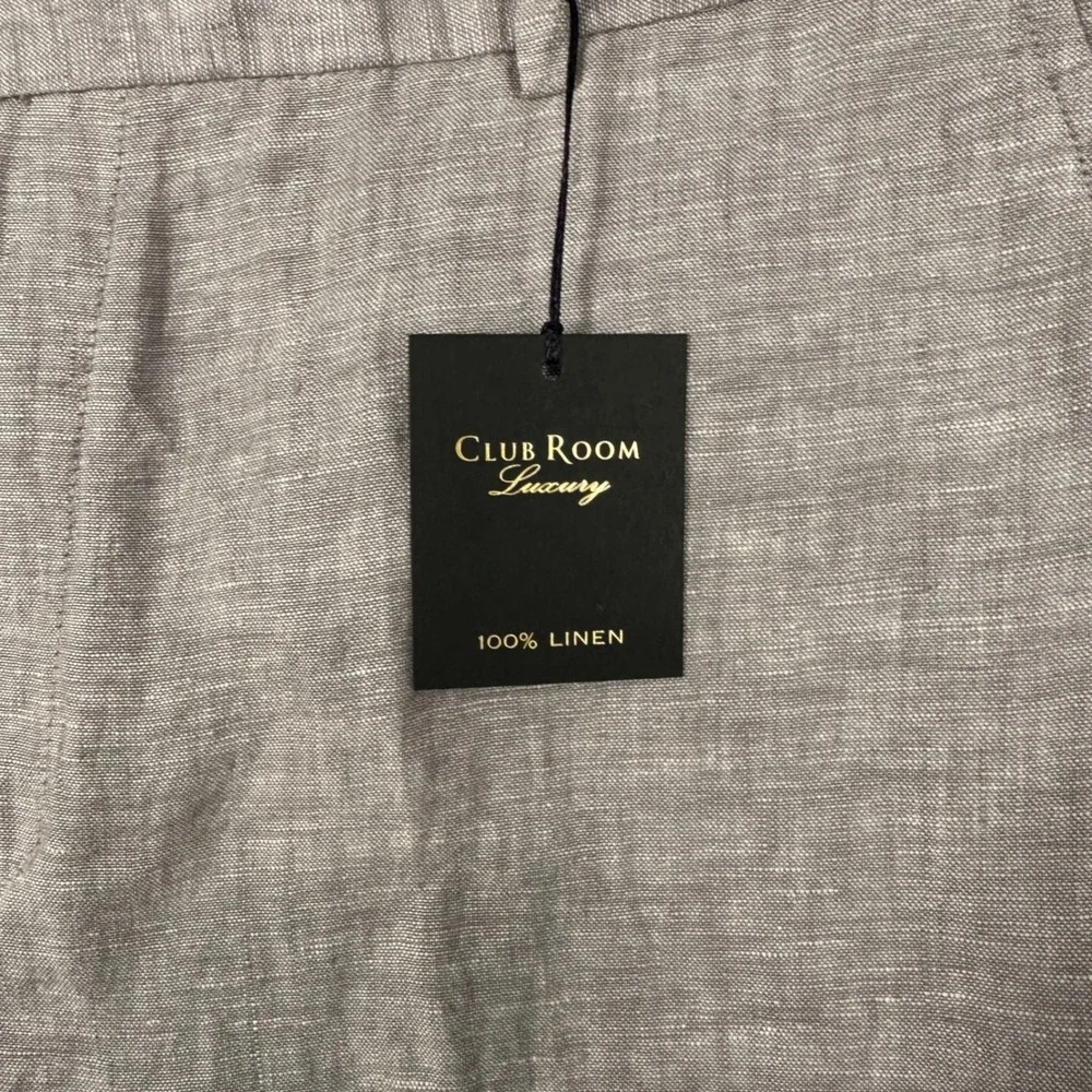 Club Room Luxury Linen Pants NWT Men 36x32 Light Grey Flat Front Resort Vacation